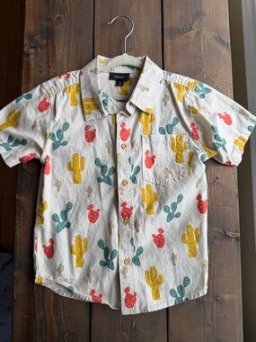 Picapino Short Sleeve Cactus Button-Down Shirt - Yellow, Green, Red